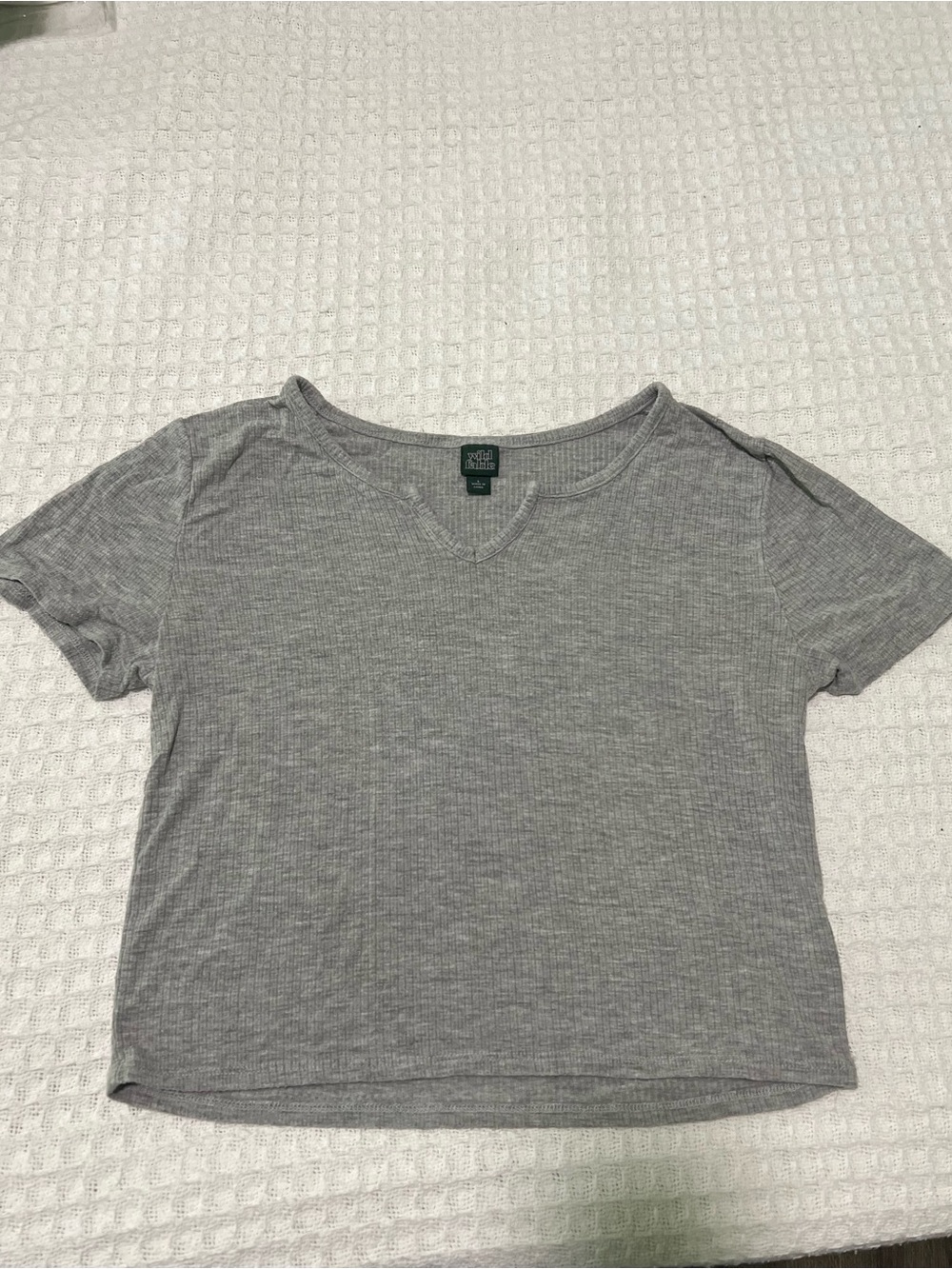 Wild Fable Cropped Gray Ribbed Top Notch V-Neck Size Large